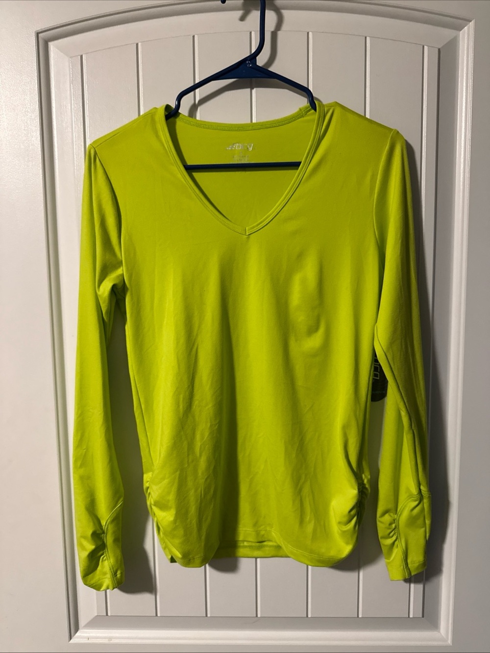 Women’s Lime Green V-Neck Long Sleeve Top Stretchy Activewear Top Sz S